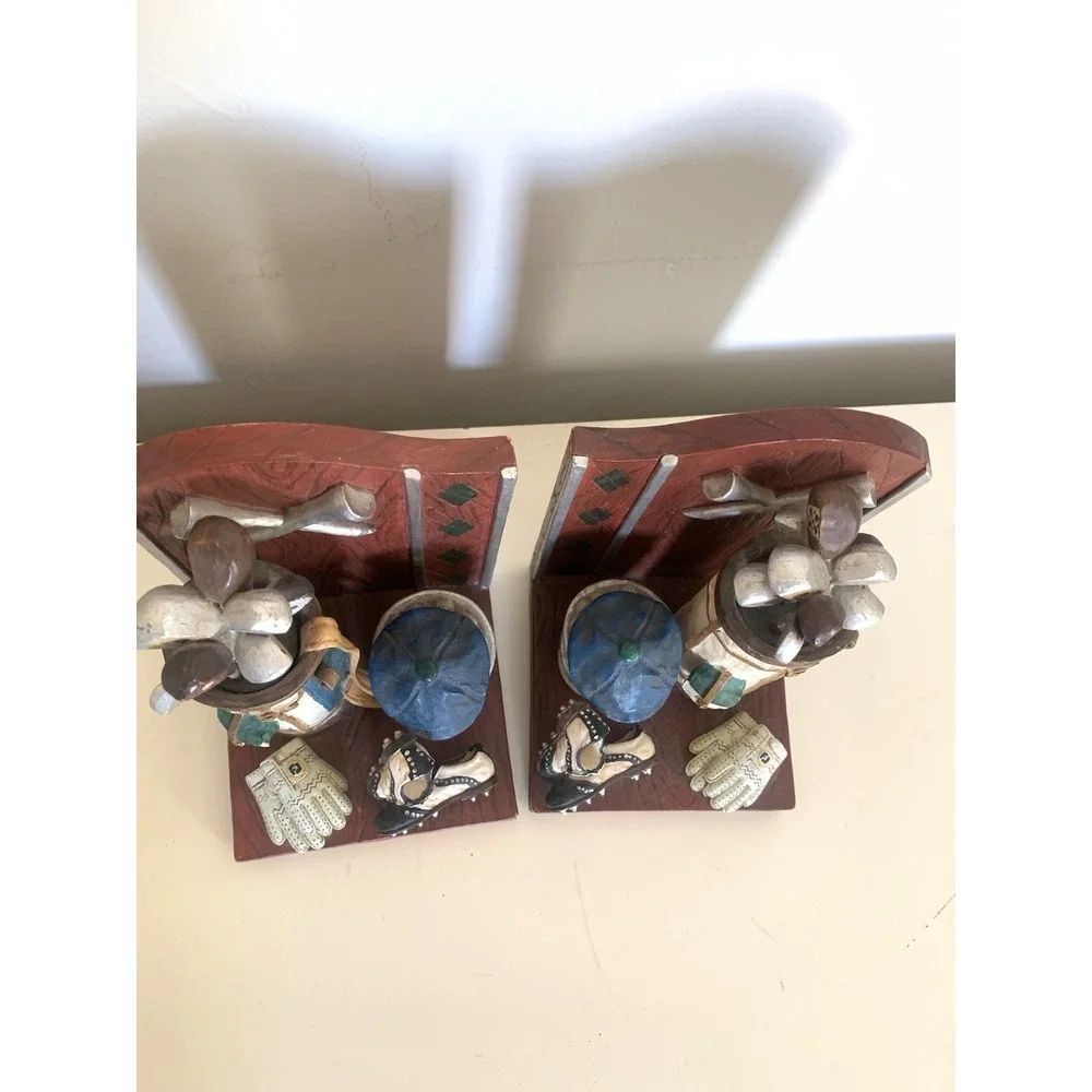Highland Ridge Golf Bookends Resin Golfer Bag Clubs Shoes Man Cave Office Decor